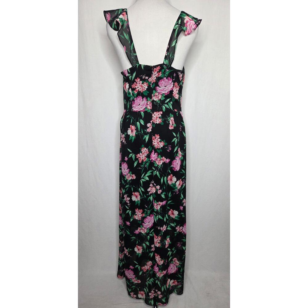 GUESS Ruffled High-Low Sleeveless Maxi Dress Black Pink Floral Size 10 - Picture 10 of 14